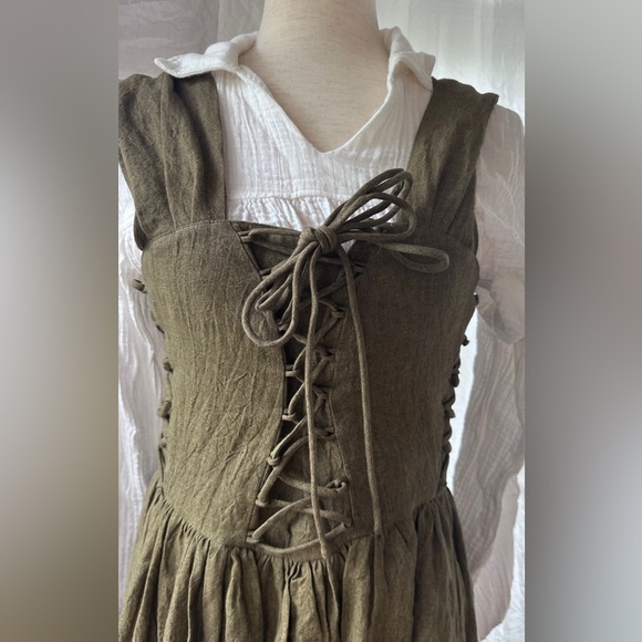 **NWOT** Linennaive Glory 33 | Front Lace Up Dress in Olive Green - Picture 14 of 16